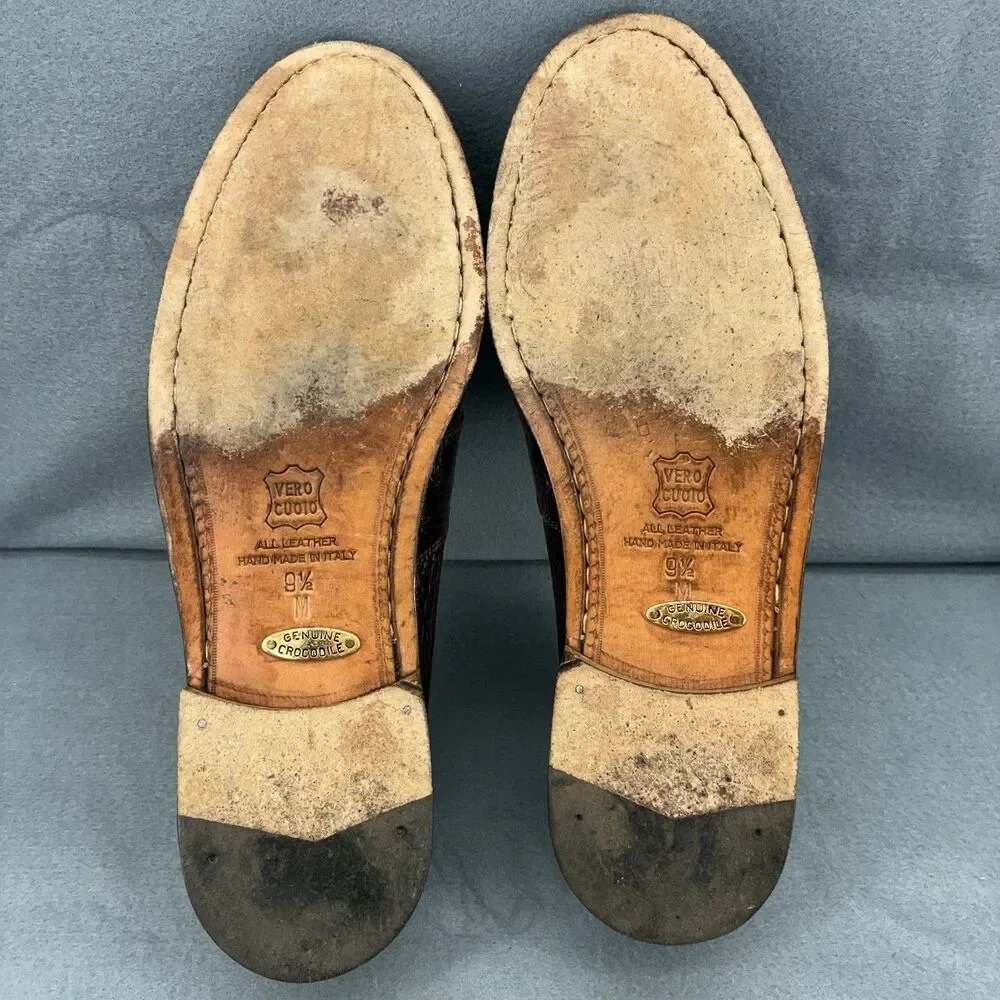 Zelli Genuine Crocodile Tassel Loafers Men’s 9.5M Brown Handmade Italy